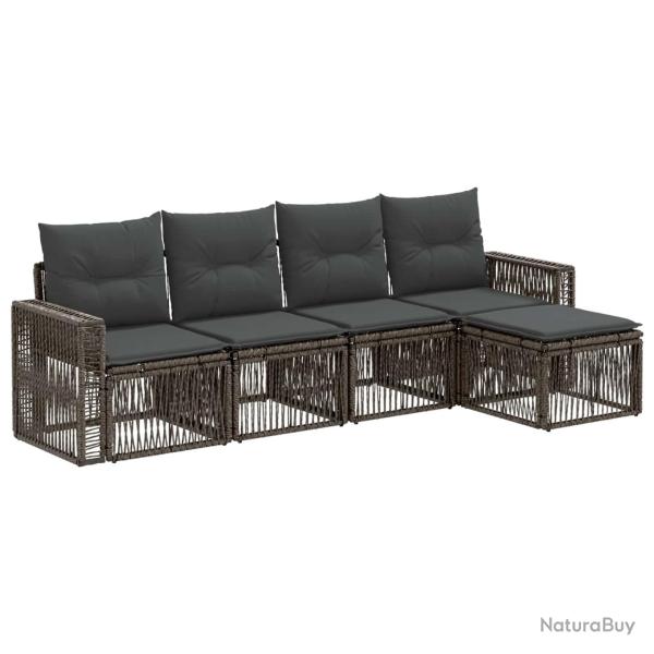 Ensemble de canap� de jardin 5 pcs Gris et Gris fonc� polyrotin