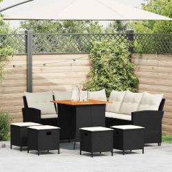 Ensemble de canap&eacute; de jardin 6 pcs avec coussins en forme de L noir r&eacute;sine tress&eacute;e