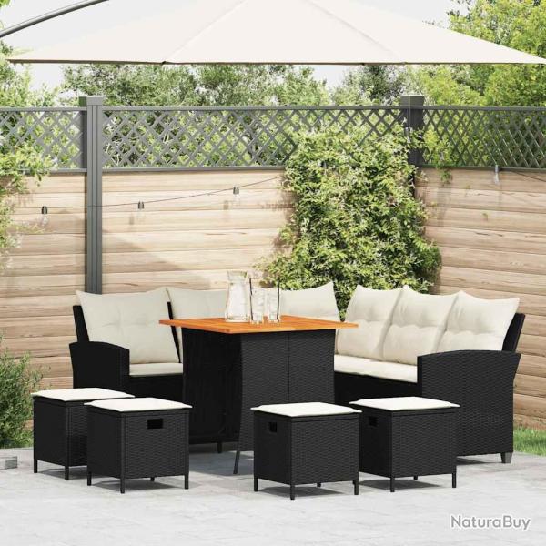 Ensemble de canap� de jardin 6 pcs avec coussins en forme de L noir r�sine tress�e