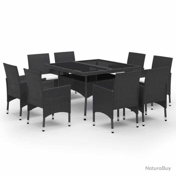 Ensemble � Manger de jardin 9 pcs R�sine tress�e et verre Noir