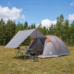 Tente Cabane Gris et orange 4 personnes Polyester et Acier