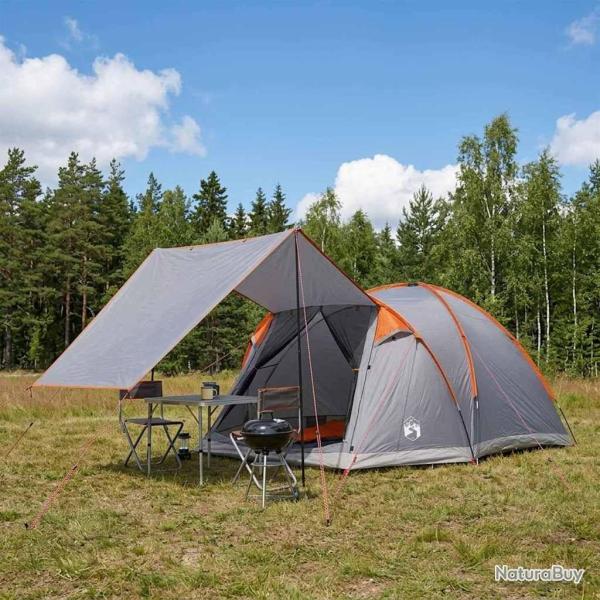 Tente Cabane Gris et orange 4 personnes Polyester et Acier
