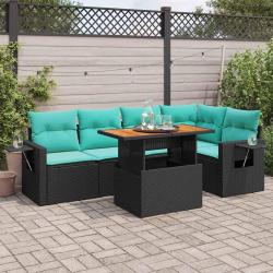 Salon de jardin 6 pcs avec coussins noir r&eacute;sine tress&eacute;e