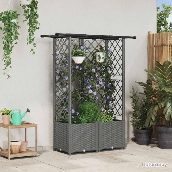 Lit �lev� avec Treillis et Toit Gris clair 124 x 40 x 136 cm PP