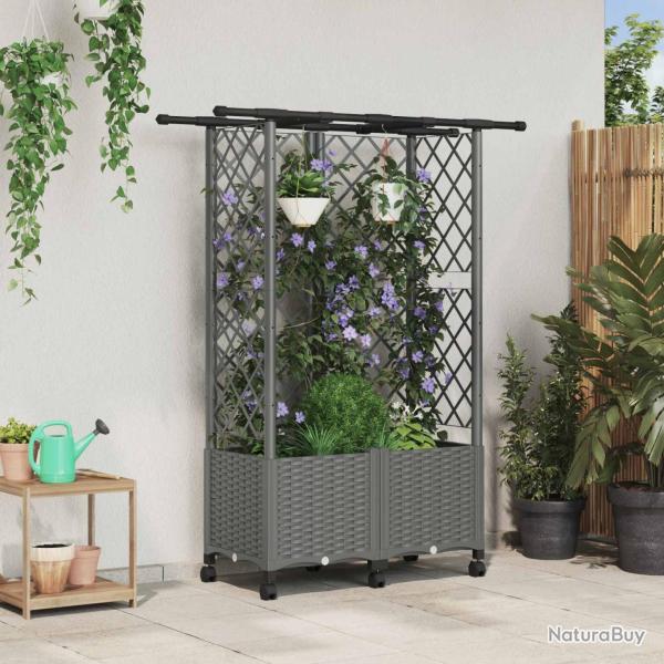 Lit �lev� avec Treillis et Toit Gris clair 124 x 40 x 142 cm PP