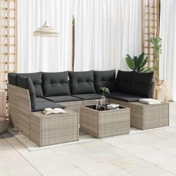 Ensemble de canap&eacute; de jardin 7 pcs Gris clair polyrotin