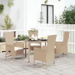 Ensemble &agrave; manger de jardin avec coussins 5pcs Beige poly rotin