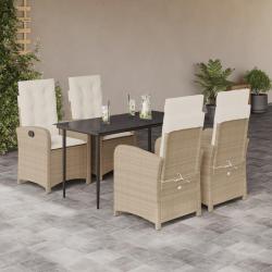 Ensemble &agrave; manger de jardin avec coussins 5pcs Beige poly rotin