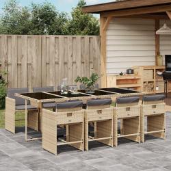 Ensemble &agrave; manger de jardin et coussins 9 pcs m&eacute;lange beige