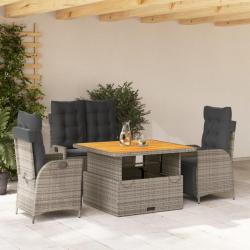 Ensemble &agrave; manger jardin 4pcs et coussins Gris R&eacute;sine tress&eacute;e