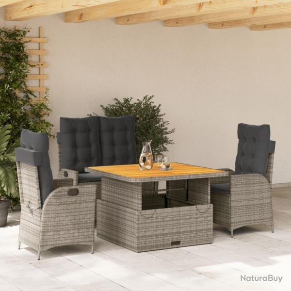 Ensemble � manger jardin 4pcs et coussins Gris R�sine tress�e