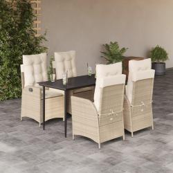 Ensemble &agrave; manger de jardin avec coussins 5pcs Beige poly rotin