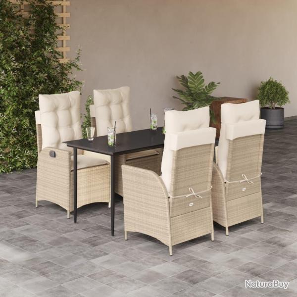 Ensemble � manger de jardin avec coussins 5pcs Beige poly rotin