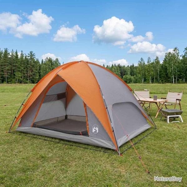 Tente de camping avec un abri imperm�able D�me Gris et orange
