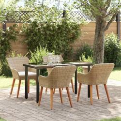 Ensemble de salle &agrave; manger pour jardin 5 pcs Beige polyrotin