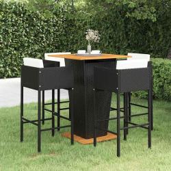 Ensemble de bar de jardin 5 pcs et coussins R&eacute;sine tress&eacute;e Noir