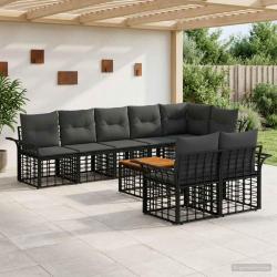 Ensemble de canap&eacute;s d'ext&eacute;rieur 9 pcs Noir et Gris fonc&eacute;
