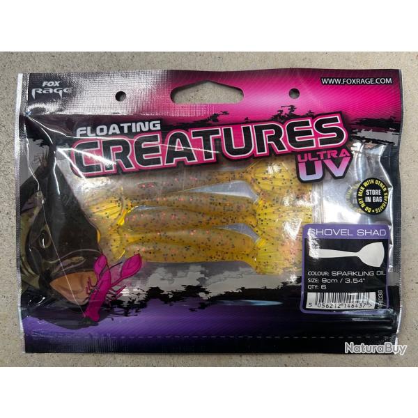 Leurres Fox Rage Creatures UV Shovel Shad 9cm sparkling oil