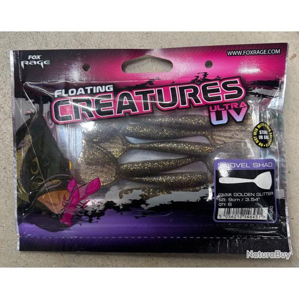 Leurres Fox Rage Creatures UV Shovel Shad 9cm golden glitter