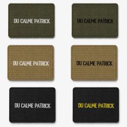 Patch velcro DU CALME PATRICK, C'EST S&Eacute;CURIS&Eacute; - &Eacute;cusson tir sportif tiss&eacute; 10x7 cm