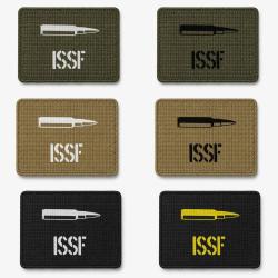 Patch velcro ISSF Cartouche - &Eacute;cusson tir sportif tiss&eacute; 10x7 cm