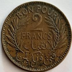 Pi&egrave;ce de Monnaie TUNISIE - Bon Pour 2 Francs 1945