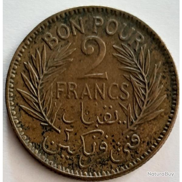 Pi�ce de Monnaie TUNISIE - Bon Pour 2 Francs 1945