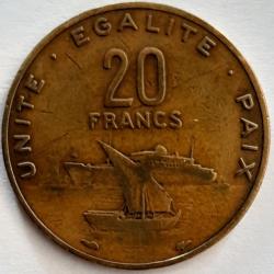 Pi&egrave;ce de Monnaie Djibouti 20 Francs 1977