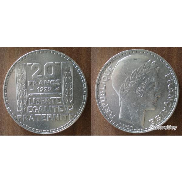 France 20 Francs 1929 Turin Piece Argent Franc