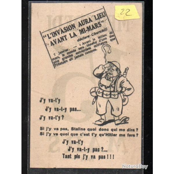 Tract l'invasion aura lieu avant la mi mars , propagande d'�tat fran�ais 1944 j'y va t'y j'y va t'y