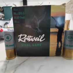 Cartouches Cal 12/70 Rottweil Steel Game 32g BJ Pb No 4 et 6,5