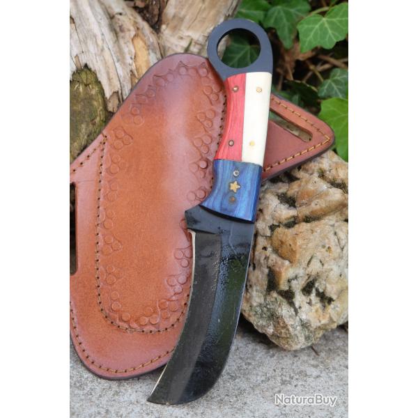 Couteau Karambit Tactical Urbain Lame Tanto Acier Carbone 1055 Blk Manche BBR Etui Fab Artisanat