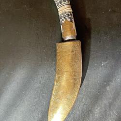 ANCIEN COUTEAU KUKRI DE GHURKA NEPALAIS SUPERBES DECORS, ASIE, INDE