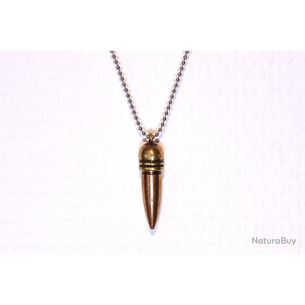 WW2 Pendentif Balle Seconde Guerre Mondiale Neutralis�e 30 06 Perforante Collier en Billes Acier