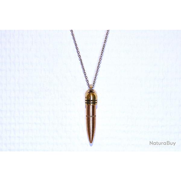 WW2 Pendentif Balle Seconde Guerre Mondiale Neutralis�e 30 06 Tra�ante Collier Chaine Acier