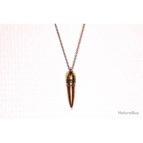 WW2 Pendentif Balle Seconde Guerre Mondiale Neutralis�e 30 06 FMJ Collier Chaine Acier