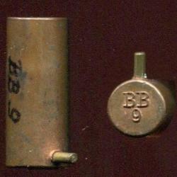 9 mm &agrave; broche &agrave; grenaille - marquage en relief : BB 9 - long &eacute;tui cuivre ferm&eacute; par opercule carton