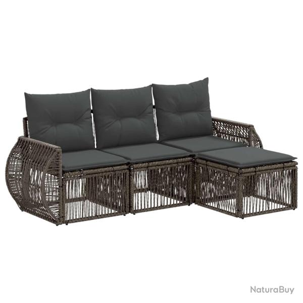Ensemble de canap� de jardin 4 pcs Gris et Gris fonc� polyrotin