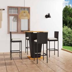 Ensemble de bar de jardin 5 pcs et coussins R&eacute;sine tress&eacute;e Noir