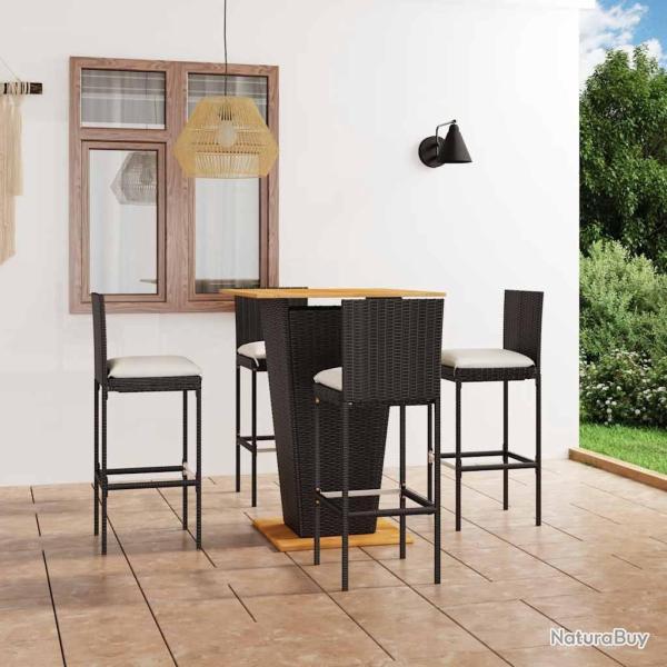 Ensemble de bar de jardin 5 pcs et coussins R�sine tress�e Noir