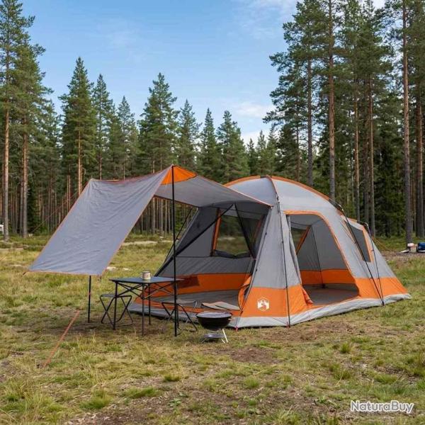 Tente Cabane Gris et orange 12-Personnes Polyester et Acier