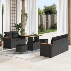 Ensemble de canap&eacute; de jardin avec coussin 10 pcs Noir polyrotin