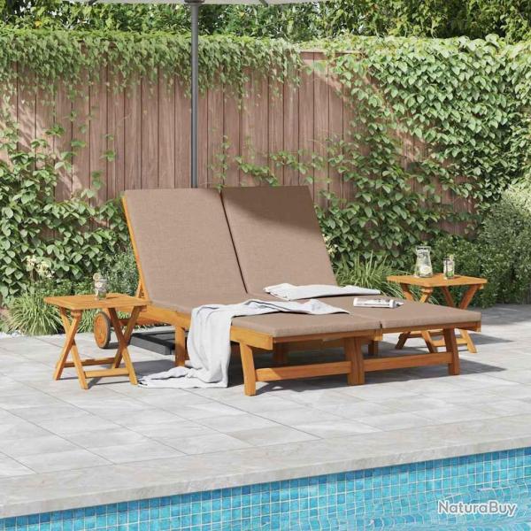 Transat avec coussin Taupe Bois d'Acacia Massif