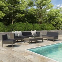 Salon de jardin 9 pcs avec coussins R&eacute;sine tress&eacute;e Gris