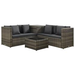 Salon de jardin 4 pcs avec coussins r&eacute;sine tress&eacute;e gris
