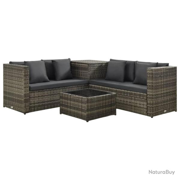 Salon de jardin 4 pcs avec coussins r�sine tress�e gris