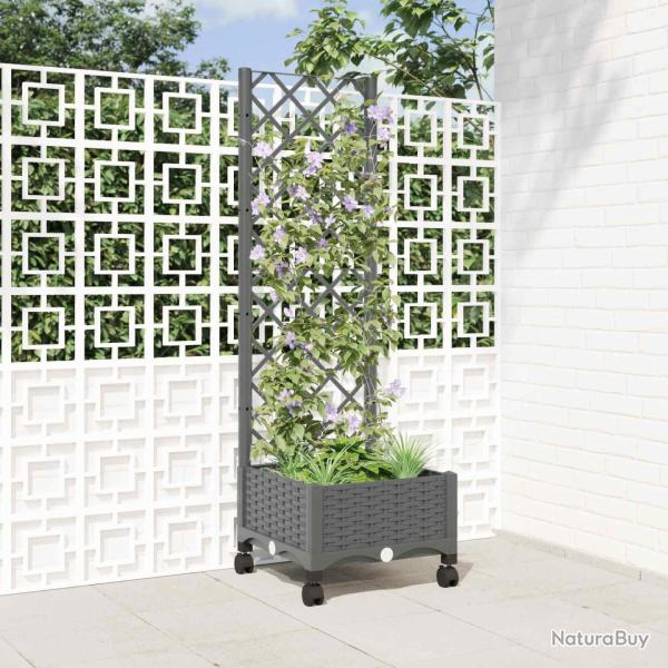 Bac de jardin avec treillis et roues Gris clair PP