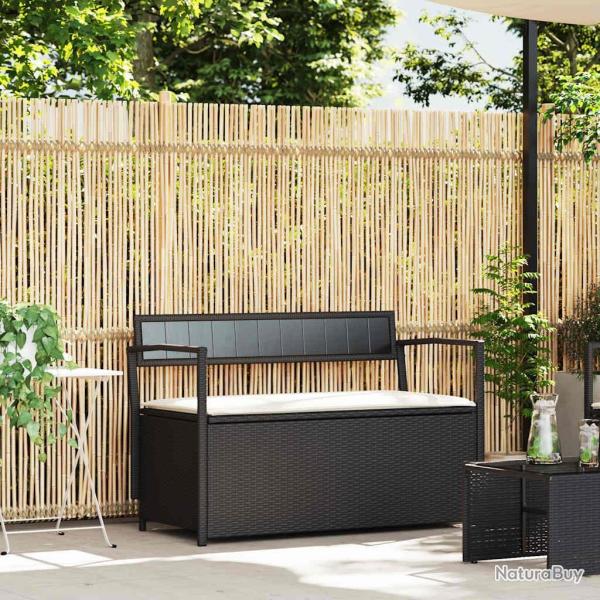 Banc de rangement de jardin avec coussin noir r�sine tress�e