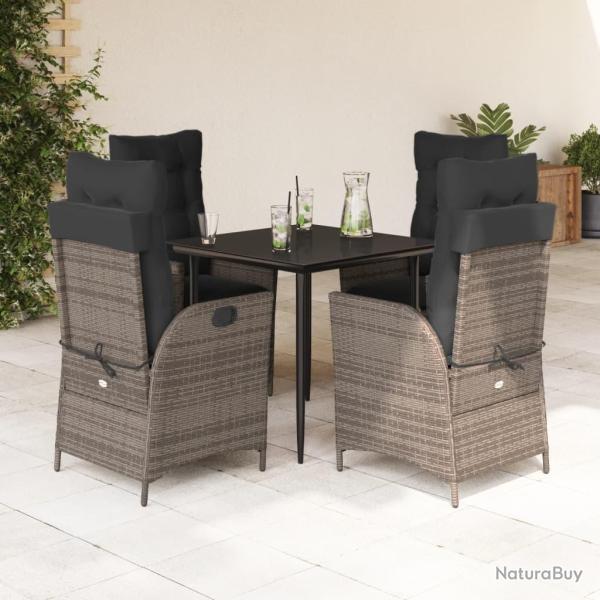 Ensemble � manger de jardin 5 pcs coussins gris r�sine tress�e