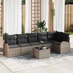 Ensemble de canap&eacute; de jardin avec coussin 7 pcs Gris Poly rotin